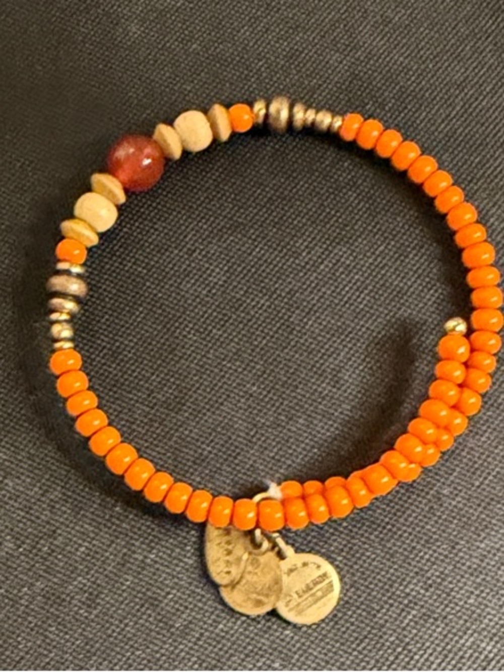 Alex and Ani Bracelet - Orange Beaded Retro Inspired Vintage 66’w/Gold Charms